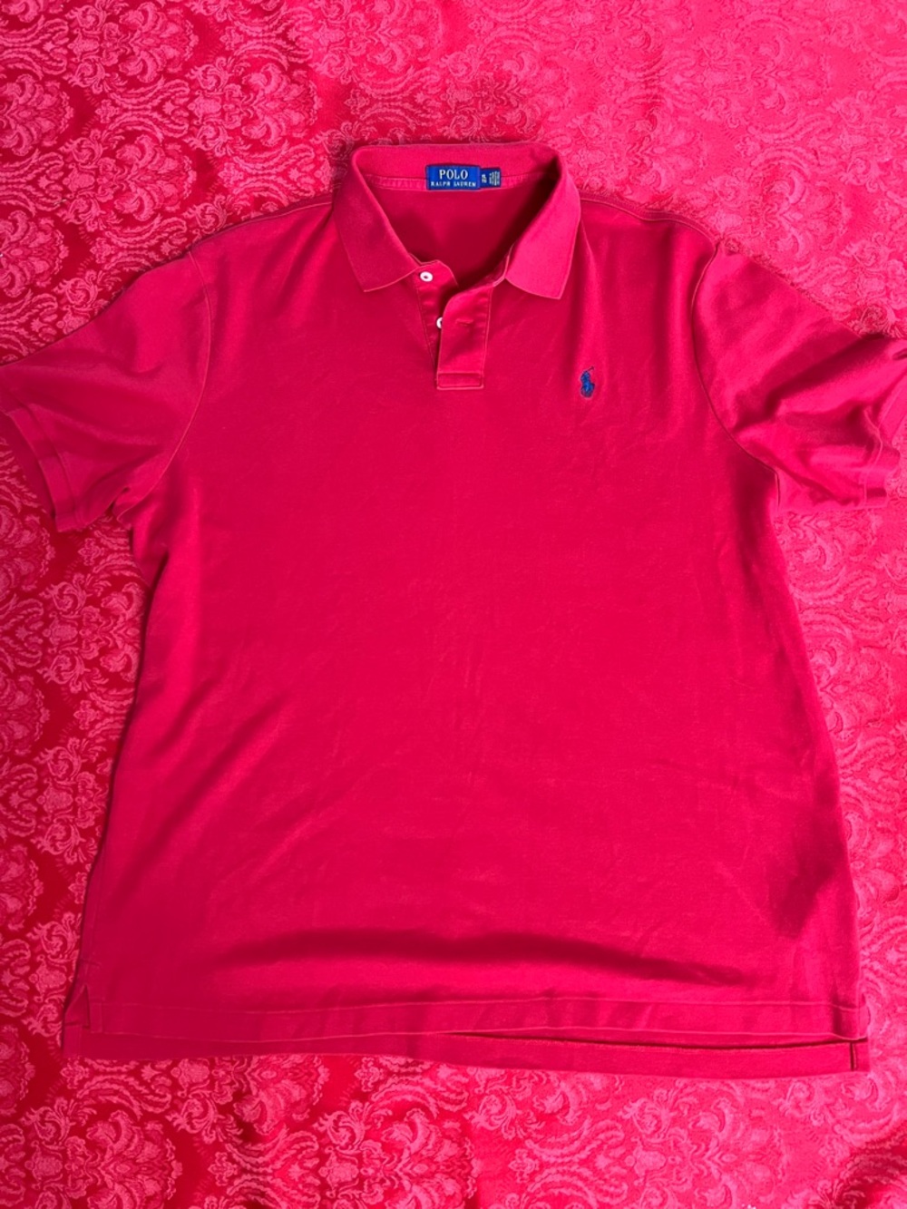 Polo Ralph Lauren Red Polo Shirt Men's XL Blue Pony Custom Fit Cotton - Picture 2 of 13